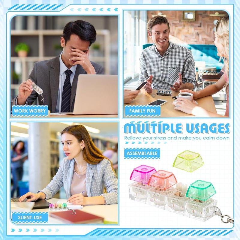 1/2/3 PCS Keyboard Fidget Toy, Keyboard Fidget Keychain 4-in-1 Keyboard Decompression Button Finger Clicker Toys, Button Stress Relief Fidget Gifts to Relief Stress