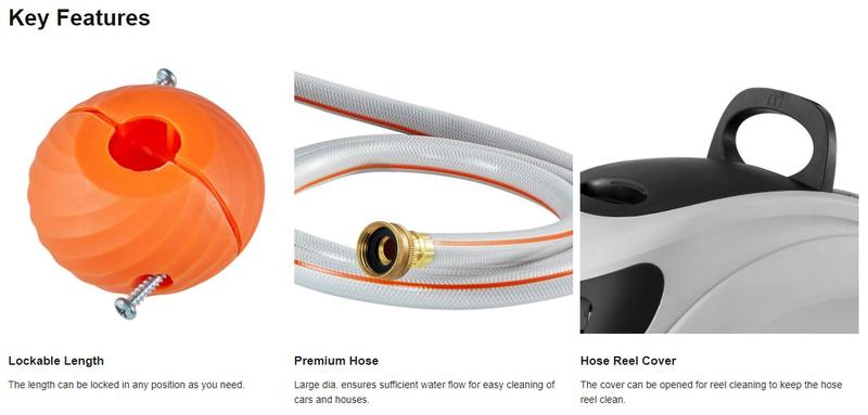 VEVOR Retractable Hose Reel, TikTokShopBlackFriday, Max 130 FT Garden Water Hose Reel with 9-Pattern Nozzle, 180° Swivel Bracket Wall-Mounted, Automatic Rewind, Lock at Any Length, with Slow Return System Springtok