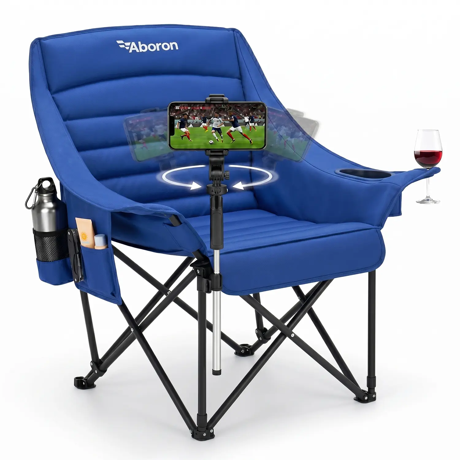 ABORON Large Comfort Folding Camping Chair - 500lb Capacity, Phone Holder, 2 Cup Holders, Side Pockets, Carry Bag - Ideal for Outdoors, Beach, Soccer Moms, Beach Chairs, Folding Chairs tiktokshopbacktoschool