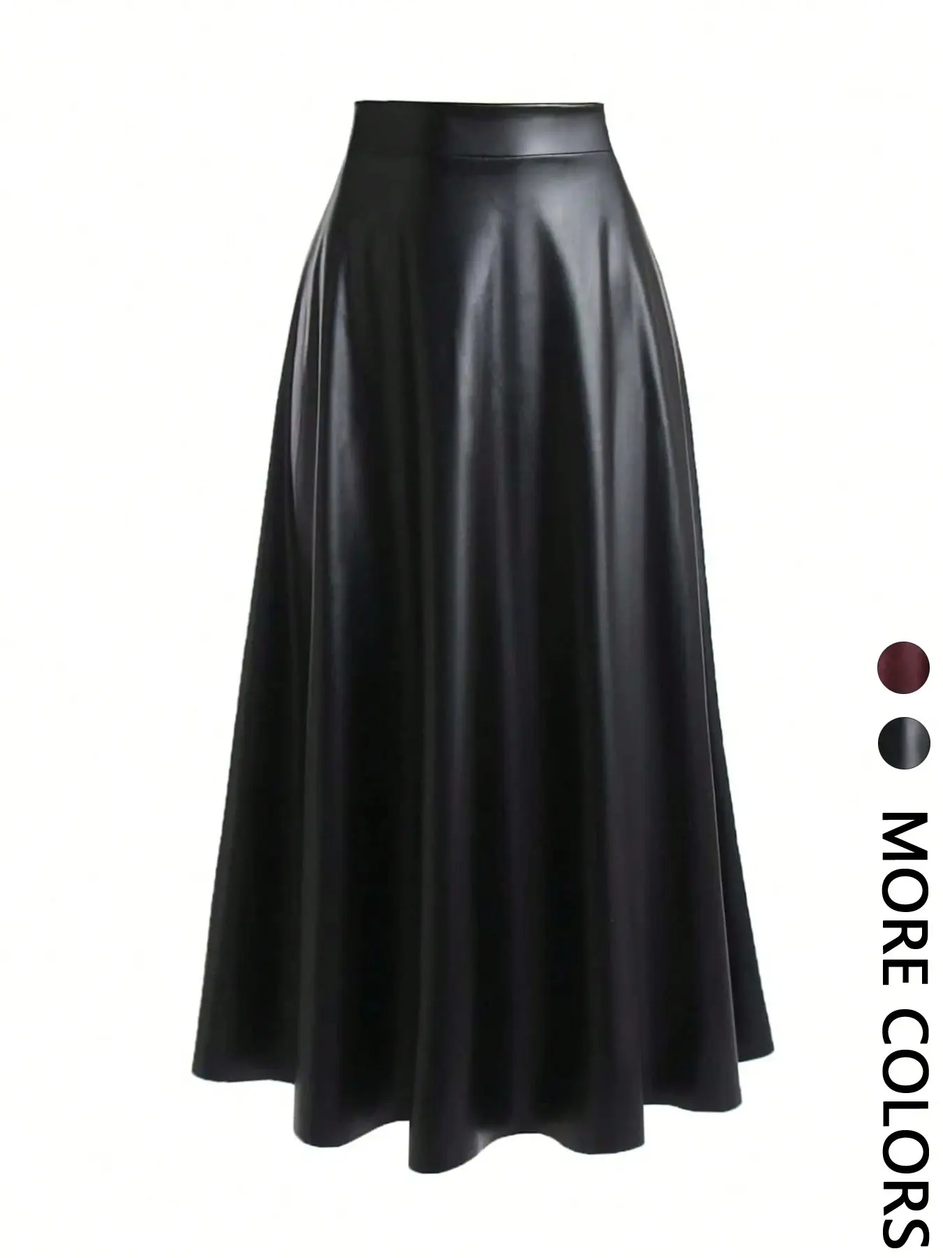 Women's Casual Basic Solid Color PU Flared Skirt, Ladies' Fashionable Fitted Half-Length Skirt, Comfortable and Stylish Everyday Wear, Womenswear, Bottom, Casual Comfy Skirt