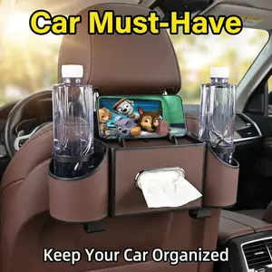 Multifunctional Car Organizer and Storage Box, No-Drill Car Seat Back Storage with Tissue Holder, Cup Holders and 5lb Load Hooks for Travel