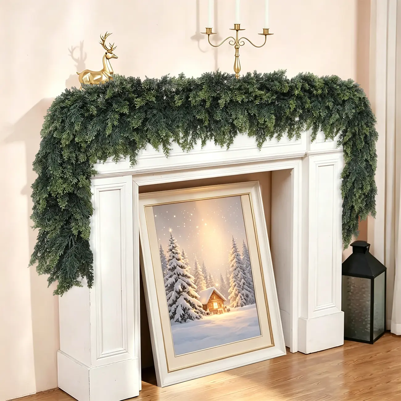 6 FT 2 Pcs Artificial Cedar Garlands, Real Touch Winter Cedar Garland, Lush Artificial Snow Cedar Greenery Swag for Table Mantle Wall Indoor Outdoor Christmas Holiday Home Decor（2, 6 FT) homeessentials