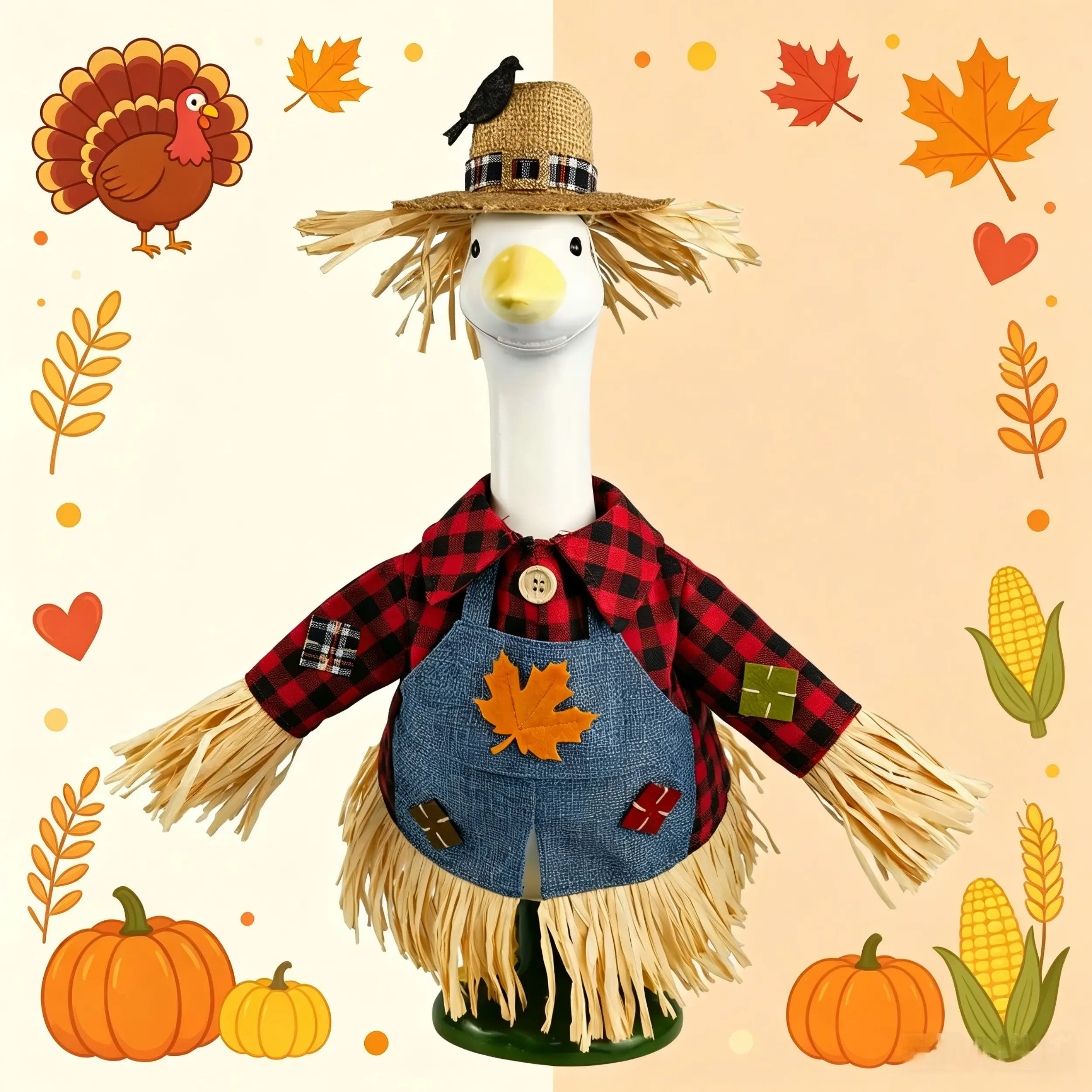 23-Inch Scarecrow Set, Lawn Porch Goose Statue Fall Outfit, Seasonal Sculpture Clothes for Cement Plastic Geese, Autumn Garden Patio Decoration