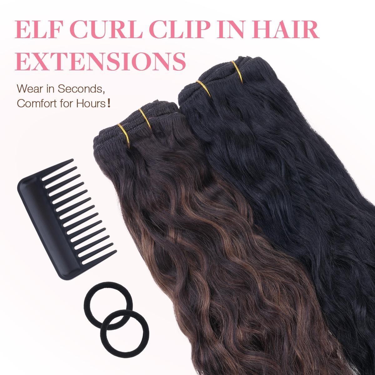 GOO GOO Hair Extensions Elf Curl Clip in Human Hair Extensions, 7Pcs/9Pcs 18-22Inch Elf Curl Clip in Human Hair Double Weft Natural Curl Hair Full Head for Women#Greenish#TikTokShopSpringGlowUp