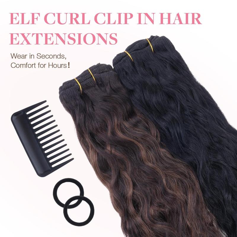 GOO GOO Hair Extensions Elf Curl Clip in Human Hair Extensions, 7Pcs/9Pcs 18-22Inch Elf Curl Clip in Human Hair Double Weft Natural Curl Hair Full Head for Women