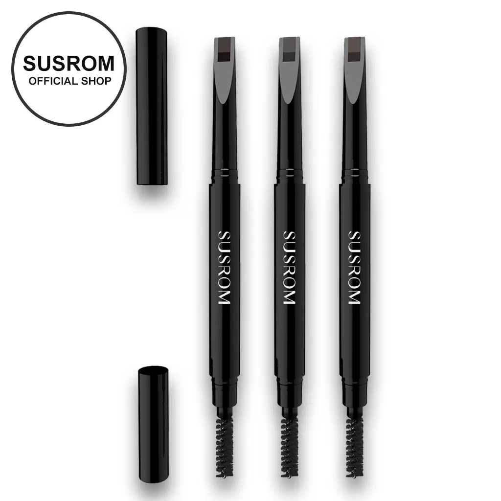 SUSROM Dual-Ended Retractable Microblading Eyebrow Crayon - Ultra-Fine Tip, Spoolie Brush, Synthetic Wax Blend, Twist-Out Refill, Waterproof, Long-Lasting, Silky Pigment, Dark Gray, 13.8G, Makeup, All Skin Types, Natural Feather Look, Daily Beauty Tool