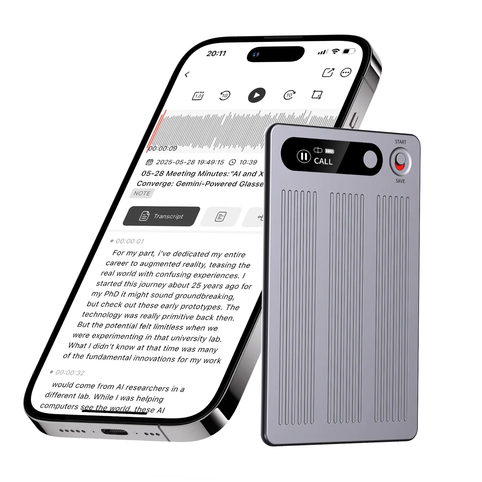 Magnetic Portable Smart Voice Recorder-Identify 80+ Languages and Recording, 64G with App Control,Transcription Summarize, Audio Recording Device with Playback for Phone Calls