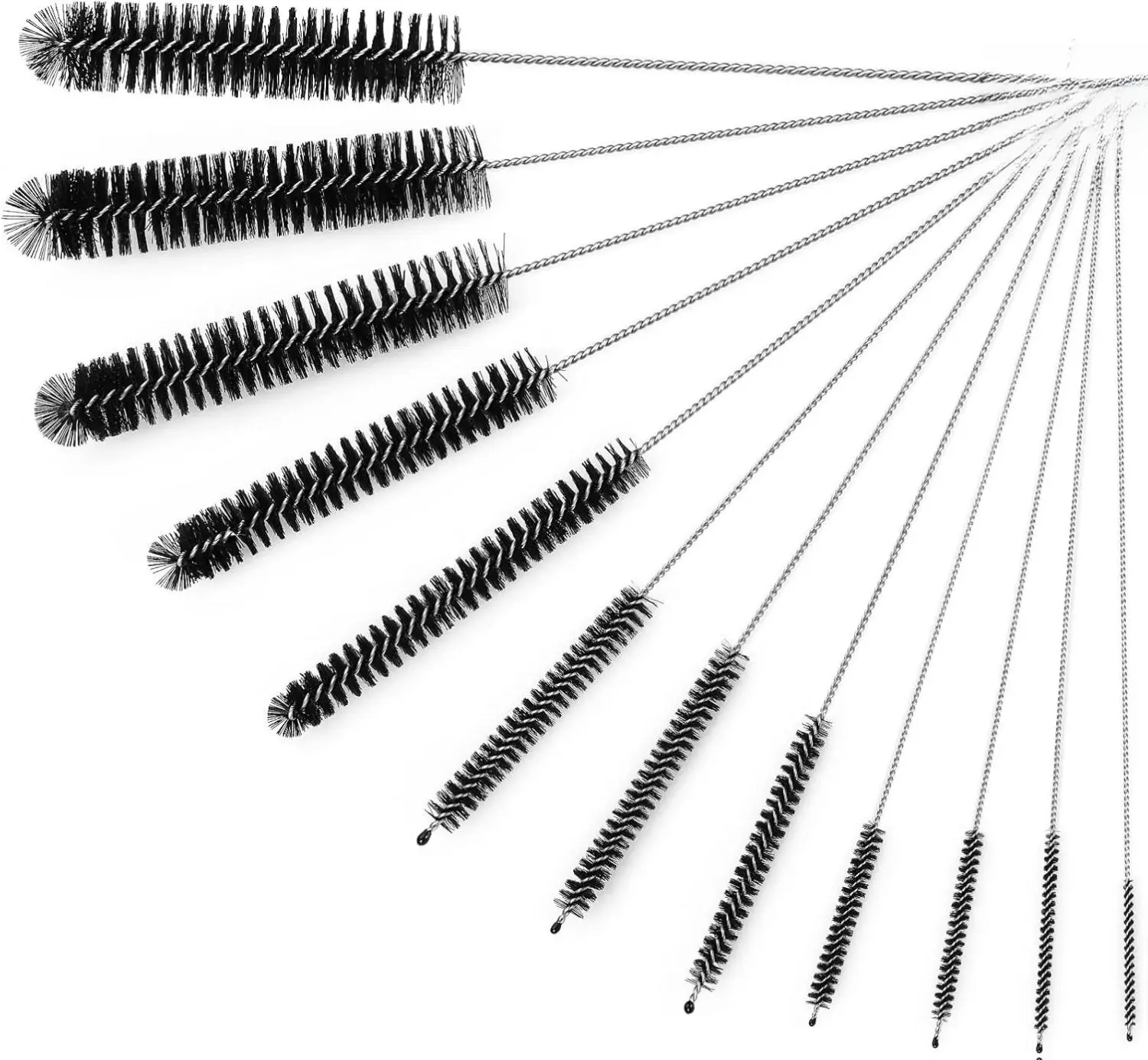 12-Piece Flexible Bottle Washer Kit (8.2 in, Black) - Nylon&Steel Tubes, Stainless Steel Wire Straw Cleaners, 12 Brushes, Durability-Focused Tool, Multiplesizes Compatible for Sippy Cups, Water Bottles, Foam-Generating Cleaning, Bottlewasher, Cleaning Pip