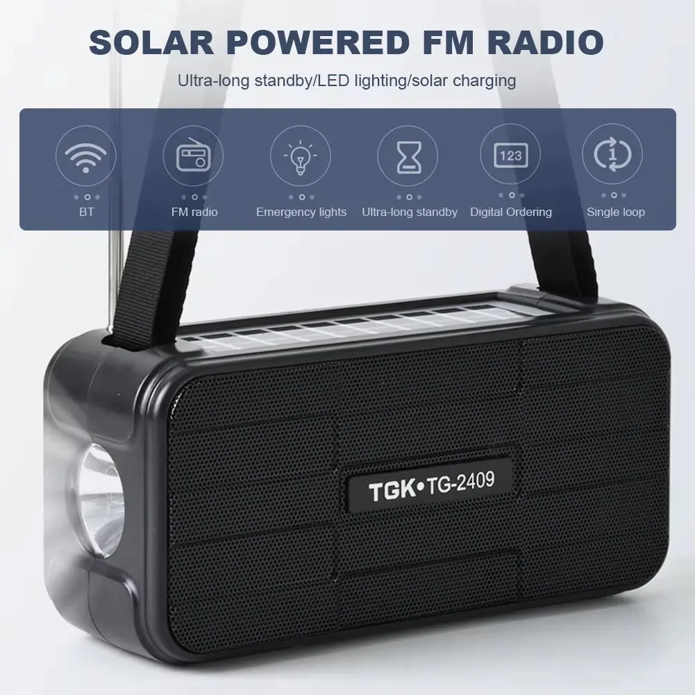 Portable Multifunctional Wireless Speaker - Rechargeable Loud Speaker, Dual Solar Power, 1200mAh Battery, Flashlight, FM Radio, TF/USB Input, MP3 Player, Compact Wireless Outdoor Audio System