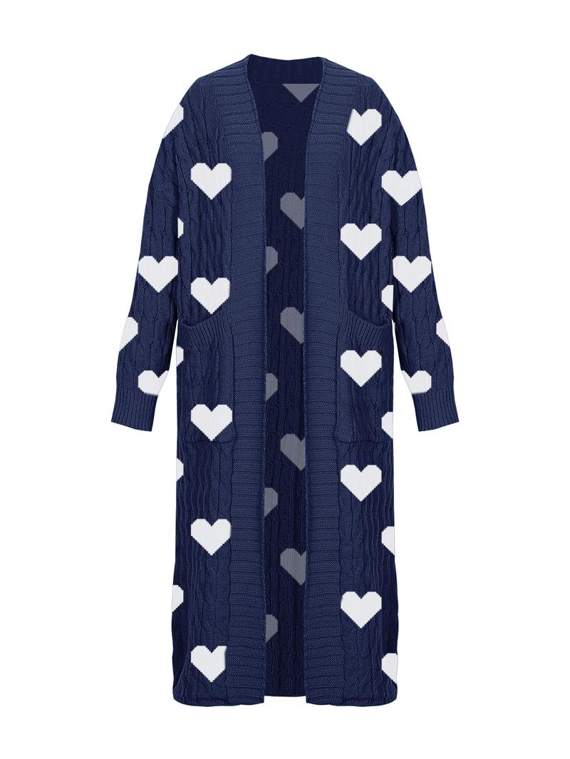 Women's Solid Color Textured Drop Shoulder Pocket Longline Cardigan, Casual Open Front Long Sleeve Knitwear for Fall & Winter, Women's Knit Clothing for Daily Wear, Lady Baggy Cardigans for Women, Womenswear, Casual Knit Top