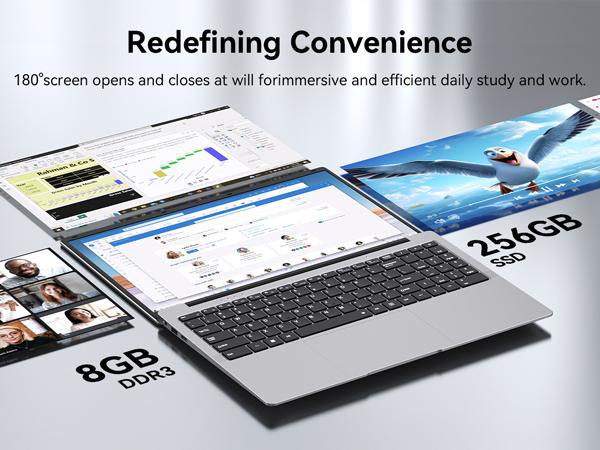 Essential Laptop 15.6" FHD Display Intel Celeron N4000 8GB RAM 256GB SSD Windows 11 Pro for Student Online Class Home Netflix Lightweight Portable