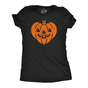 Womens Funny T Shirts Carved Pumpkin Heart Sarcastic Halloween Graphic Tee for Ladies Funny Womens T Shirts Cute Vintage Fashion Casual Ladies T-Shirt Gift Halloween Tops for Women Women's Novelty Tees Black -