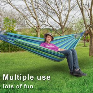 ONCLOUD Extra Long and Wide Double Hammock for Travel Camping Backyard, Porch, Outdoor or Indoor Use, Carrying Pouch Included (Blue/Green Stripes)