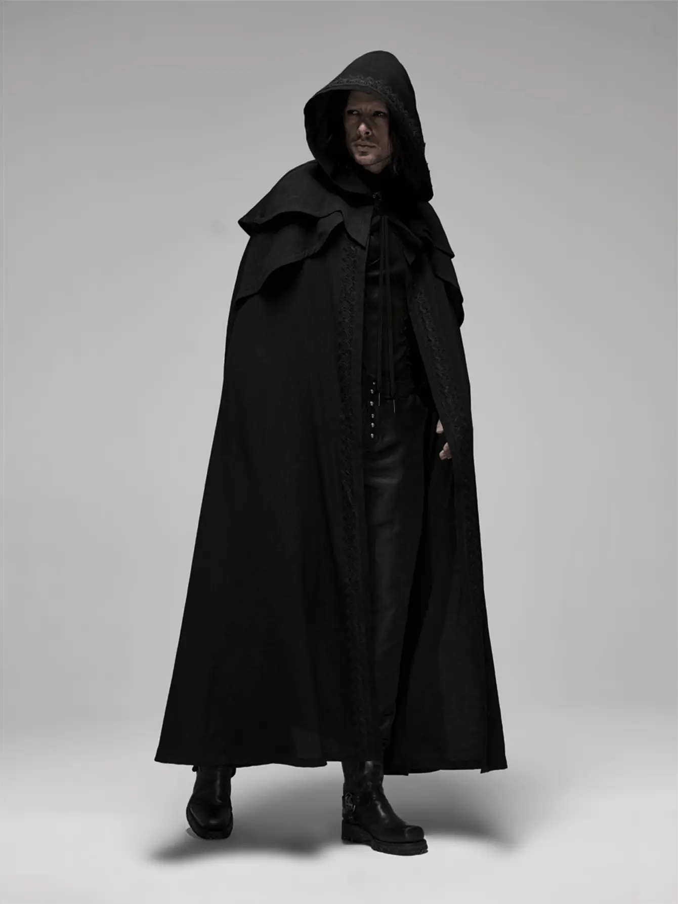 Men’s Black Hooded Gothic Cloak – Long Medieval Cape Coat Menswear Aesthetic Clothes Fashion Men’s Black Hooded Gothic Cloak – Long Medieval Cape Coat Menswear Aesthetic Clothes Fashion