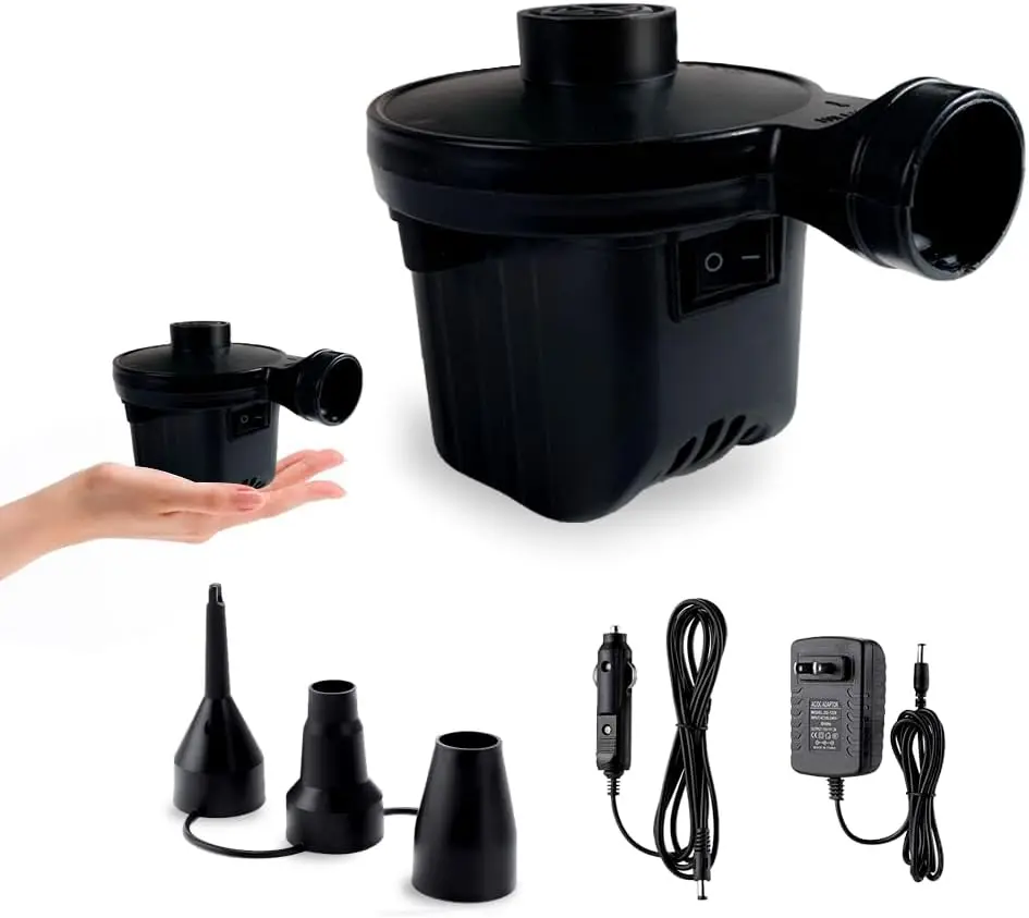 Electric Air Pump,Portable Quick-Fill Air Pump, Air Mattress Pump with 3 Nozzles for Inflatable Boat, Air Mattress Beds,Swimming Ring.Compatible with Home and car Adapter (110V AC/12V DC)