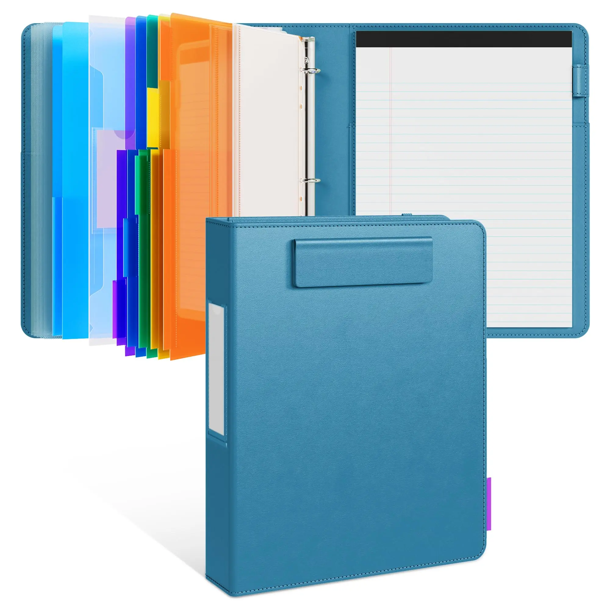 12.4"x10.2"x2" 3-Ring Binder Magnetic Clipboard with Storage, 5 Expandable Folders & Refillable 11"x8.5" Lined Notepad, Dark Blue Office Filing Product for Back to School Haul, Business Travelers & Artists