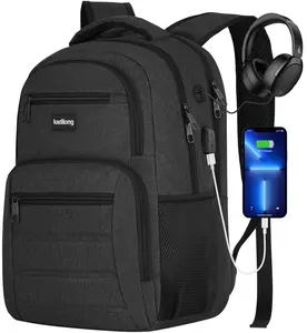 poude 15.6 Inch Laptop Backpack, Large Capacity Backpack with USB Charging Port & Headphone Jack, Water Resistant Anti-theft Bookbag for Teens, College Students, Adults, School, Work, Business Travel & Daily Commute