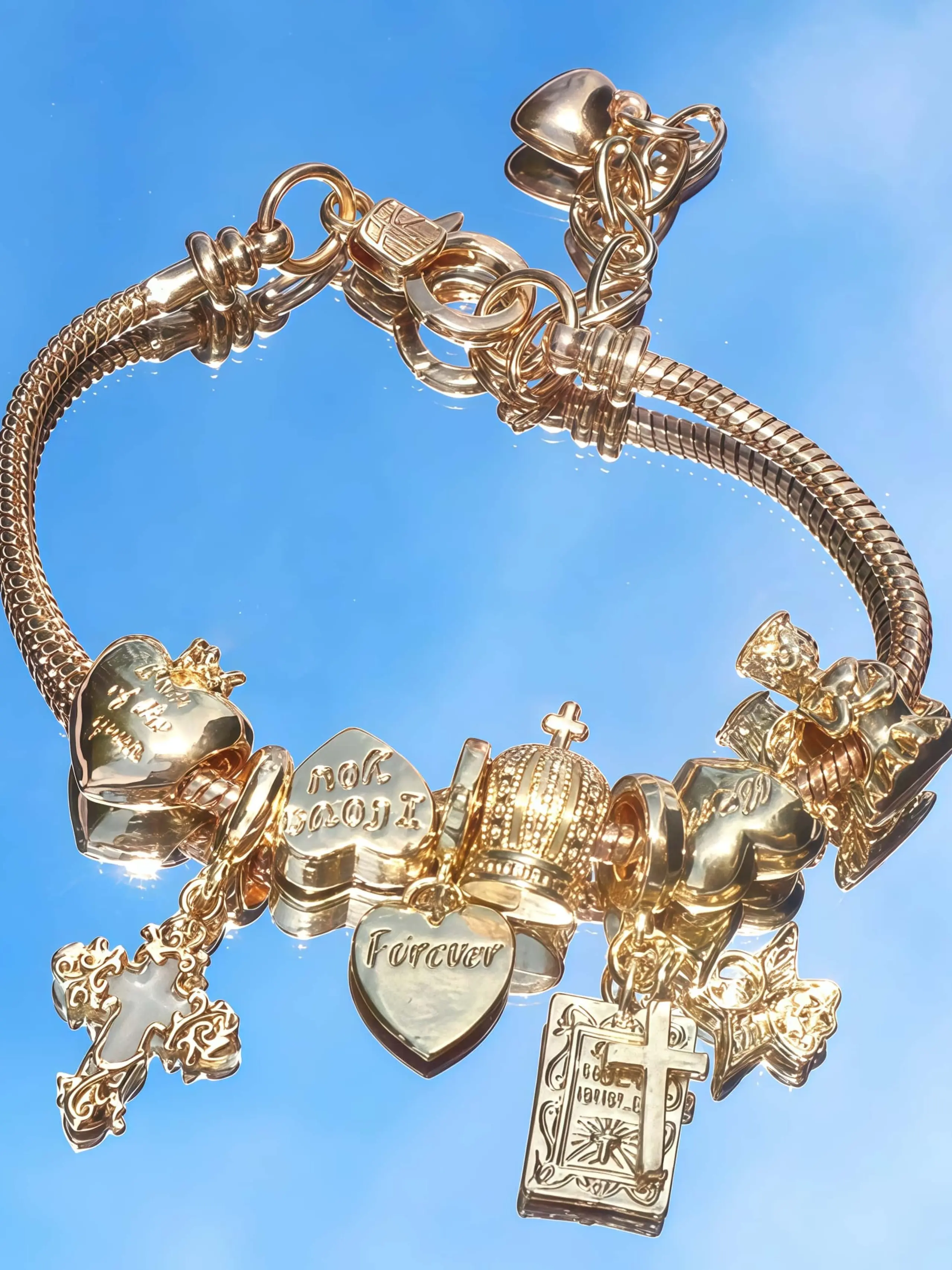 Women's Charm Bracelet, Stunning Cross, Bible, Heart, Crown & Angel Pendants, Snake Bone Chain Jewelry, Bracelet With Charms, Personalized Daily Party Accessory, Distinctive Jewelry Gift, Exquisite Bracelet, Fashion Bracelet