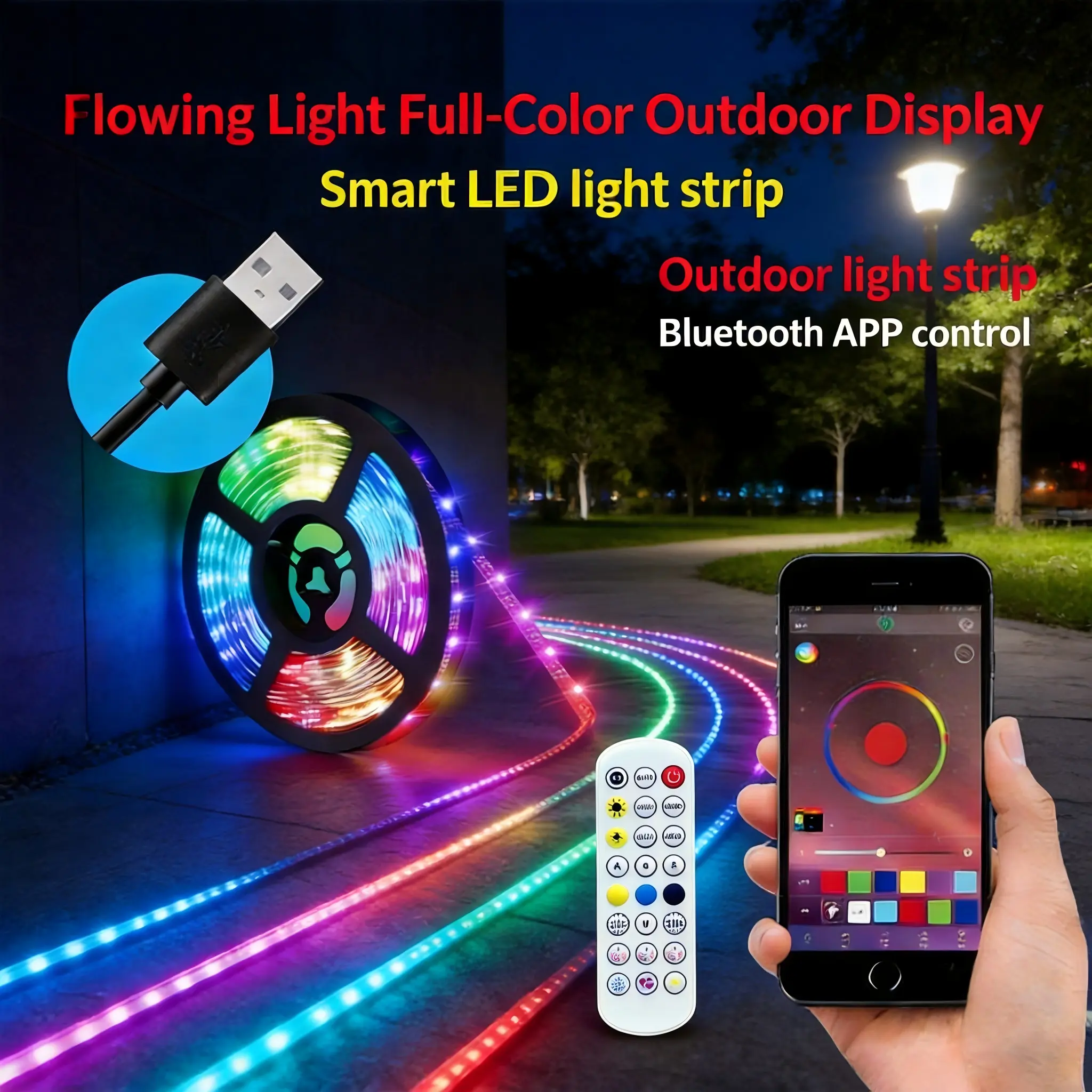16.4FT 300LED PVC RGB Color-Changing USB Smart LED Light Strip - Rhythm Sync, Sound-Music Response, Mobile APP Bluetooth Voice & Remote Control, Jumping Racing Water Chasing Effects, RGB Lights for Room Decor, Smart Led Lights