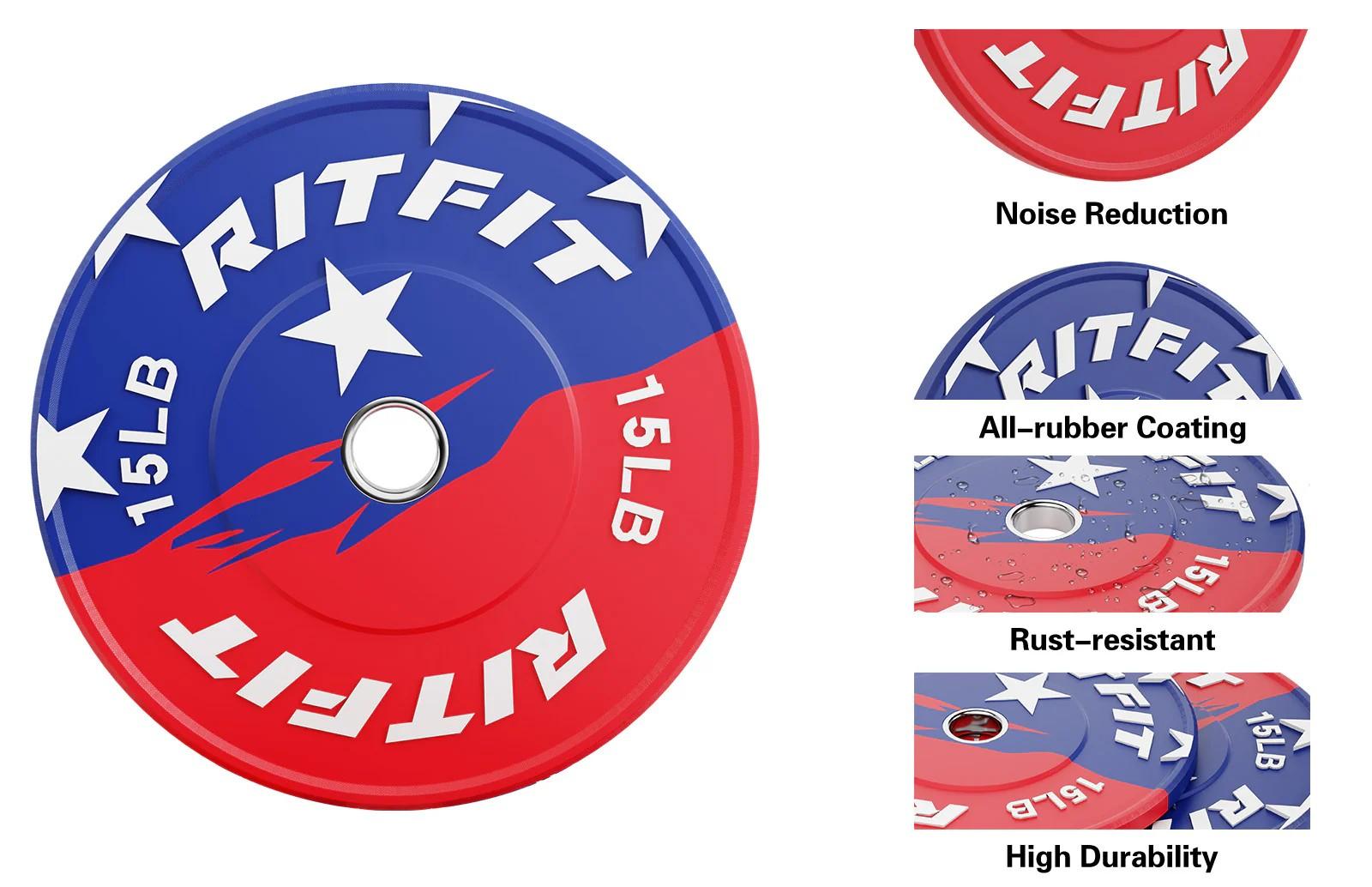RitFit Patriotic Color Bumper Plates 2 Inch Olympic Rubber Weight Plates Muscle Training Equipment Leg Training Equipment Muscle Exercise Equipment