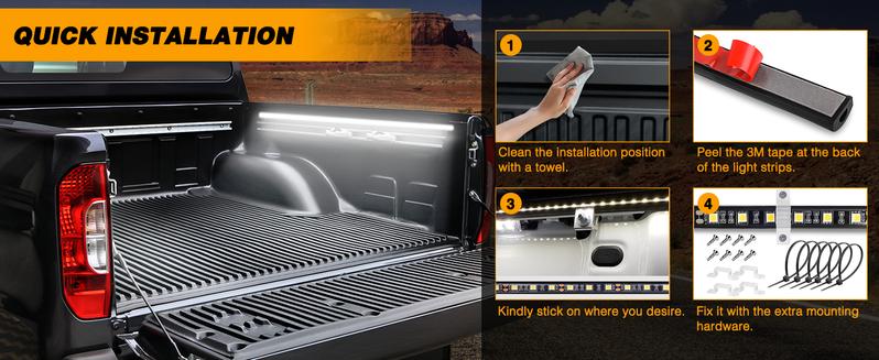 DIBMS 2PCS 12V LED Trunk Bed Light, 60Inch 6500K Lamp Beads Lights Strip with on/Off Switch for Cargo Pickup Truck SUV RV Boat, Waterproof