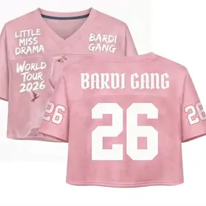 (Launch Deal) Pink Bardi Gang Football Jersey Croptop, World Tour 2026 Crop Top Jersey, Bardi Gang Shirt, Little Miss Drama Jersey
