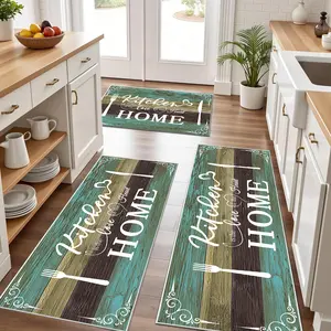 3 Piece Boho Kitchen Rug Set Washable Non Slip Soft Floor Mats for Kitchen Laundry Room Hallway, Teal, 20"x32"+20"x48"+20"x60"