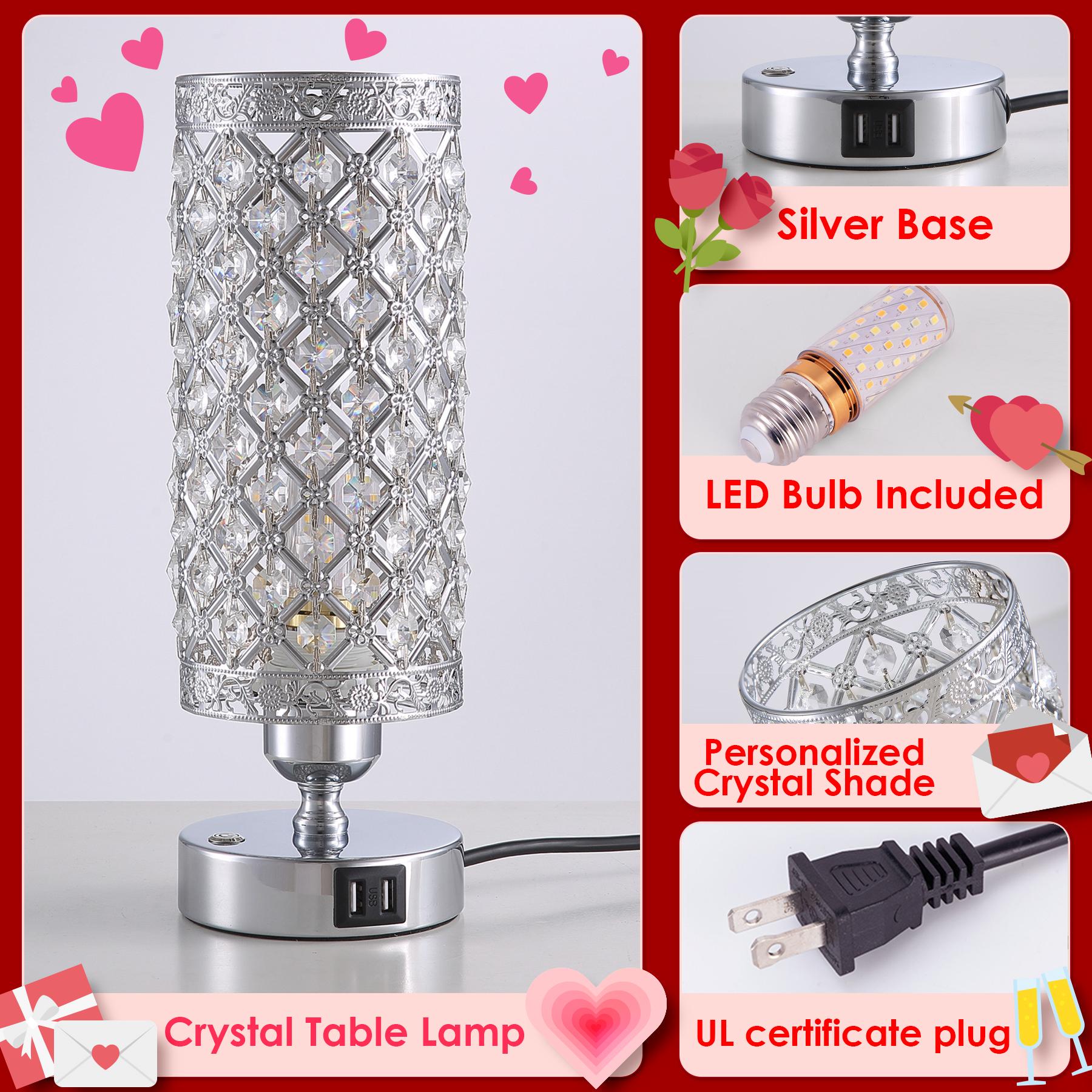 Yarra-Decor Crystal Bedside Table Lamp 3 Color Options Lamps for Bedroom Modern USB Nightstand Lamp with Crystal Shade Decorative Lamps for Living Room, Kids Room(LED Bulb Included) Lighting Home Springtok room stuff Christmas gifts Valentine's Day gifts