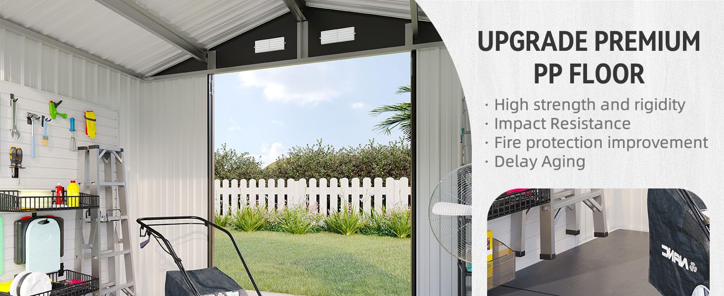 Aoxun 10 x 12FT Outdoor Storage Shed with Double Hinged Large Door Utility Garden Shed with Lockable Door & Sloped Roof Metal Sheds Outdoor Storage for Garden, Backyard, Patio and Backyard, Brown