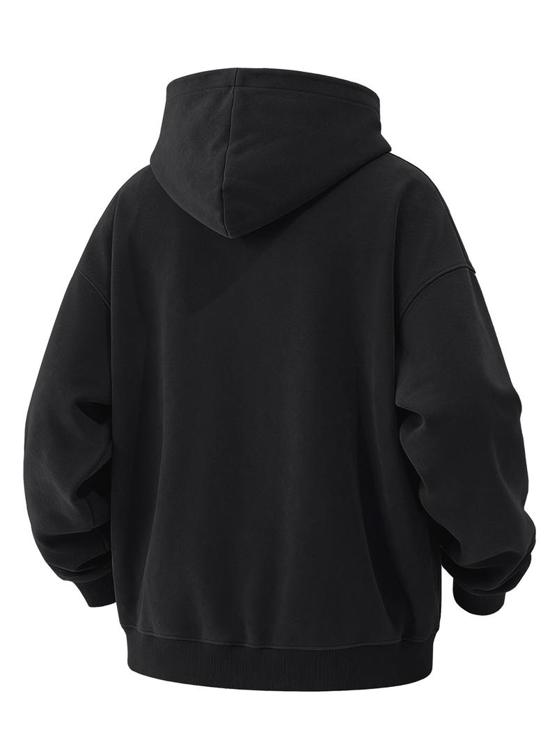 CCCMAI Men's Loose Fit Casual Windproof Zip-Up Hooded Jacket Sweatshirt in Polyester for Daily Commutes, Autumn Winter Outdoor Sports and Travel, Menswear Long Sleeve Coats Plain Tops