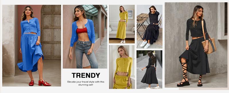 Naeduo Women's 2 Piece Lounge Sets Spring/Summer Ribbed Button Down Cardigan & Elastic Waist Skirt in Soft Breathable Blend for Vacation Outfits SpringStatements Naeduo Women's 2 Piece Lounge Sets Spring/Summer Ribbed Button Down Cardigan & Elastic Waist Skirt in Soft Breathable Blend for Vacation Outfits SpringStatements