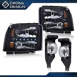 CROSSDESIGN Fits Super Duty Headlights W/ LED Strip & Fog Lights 05-07 Ford F250 F350 New
