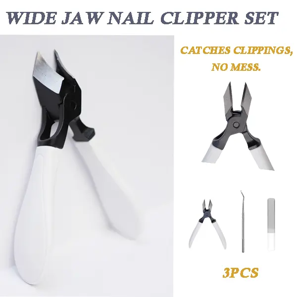 Easily handle ingrown nails and embedded nails with the new slanted-cut nail clipper set featuring a large-opening splash guard design. High-quality, sharp, angled nail clippers suitable for both men and women.