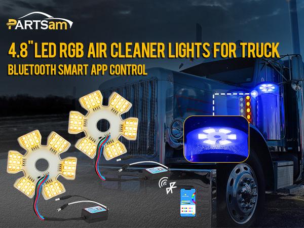 PARTSam RGB Air Cleaner LED Lights for Peterbilt Kenworth Freightliner Trucks Vehicle Dashcam 20 Dynamic Effects Music Sync IP67 Waterproof