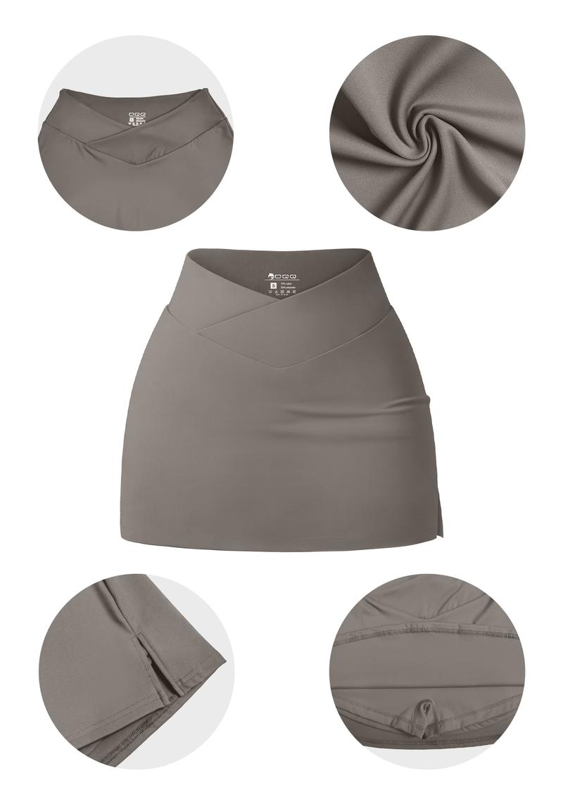 OQQ-Nine cents Women's 2 Piece Yoga Skirts Basic Versatile Stretchy Casual High Waist Mini Skirts Fabric Pastel Tennis Skort Set for Daily Wear