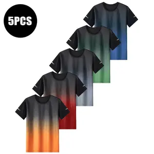 Men's Summer Sports Graphic Tees 5PCS Multi-Pack | Thin Breathable Trendy Gradient Design T Shirts for Men, Funny Graphic Tee & Good Tees Short Sleeve 100% Polyeste Shortsleeve Streetwear Top Athletic Fashion
