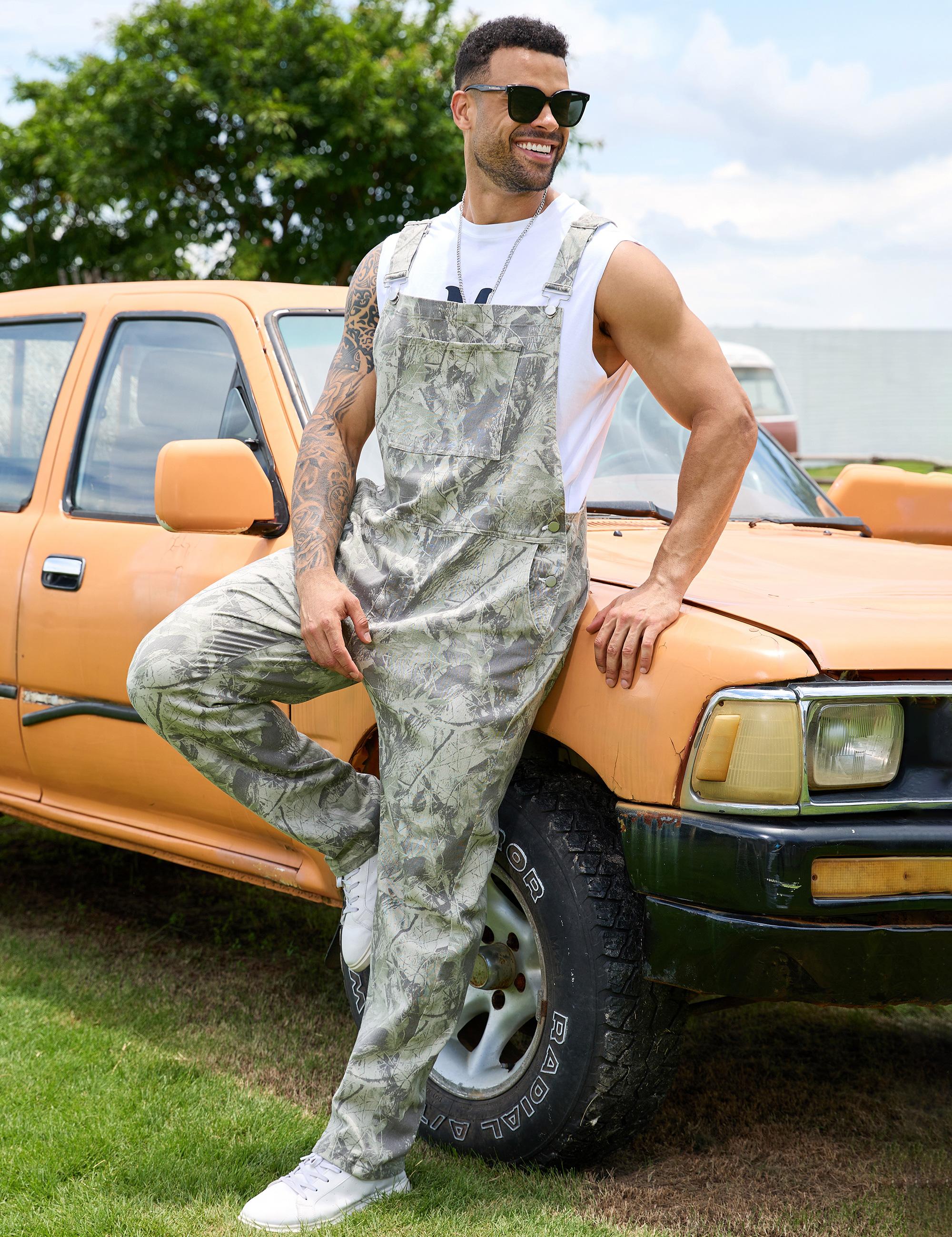 Yuanbang Men's Loose Pattern Adjustable Stretchy Overalls Fashion Camo Pattern Denim Bibs Coveralls Pockets Jumpsuit with Zipper Fall Winter Menswear Camouflage Redneck Party Outfit Yuanbang Men's Loose Pattern Adjustable Stretchy Overalls Fashion Camo Pattern Denim Bibs Coveralls Pockets Jumpsuit with Zipper Fall Winter Menswear Camouflage Redneck Party Outfit