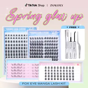 zanlufly Lash Extension Kit Fox Eye Lash Clusters  Manga Cat Eye Lash Extensions C Curly Anime Lash Extension Kit Comestic Makeup TikTokShopBlackFriday