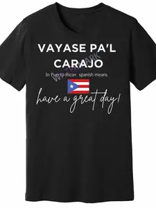 Men'S Puerto Rican Slang Graphic T-Shirt - VAYAse PAl CARAJO Bold Print, Short-Sleeve Round Neck Tee with Puerto Rican Flag & Spanish Phrases, Casual Summer Streetwear for Puerto Rico Fans