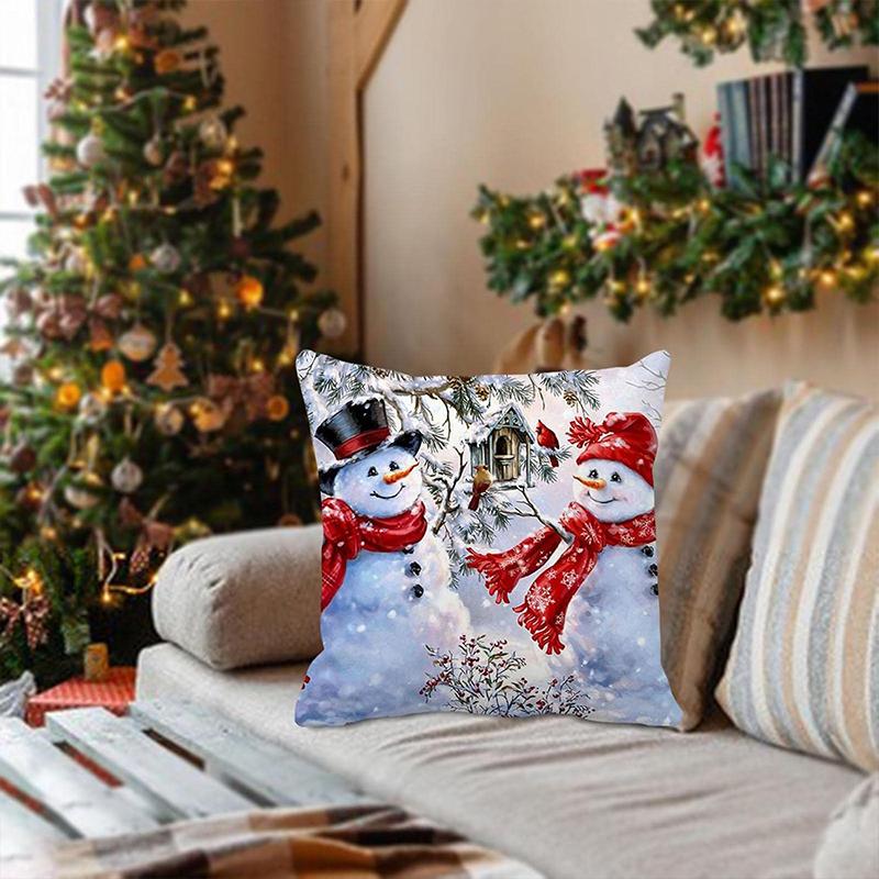 4PCS Snowman and Santa Claus Pattern Cushion Cover, Sofa Decorative Pillowcase. Home and Car Decor Pillowcase. excellent gifts for Christmas and new year，Must-buy on Black Friday