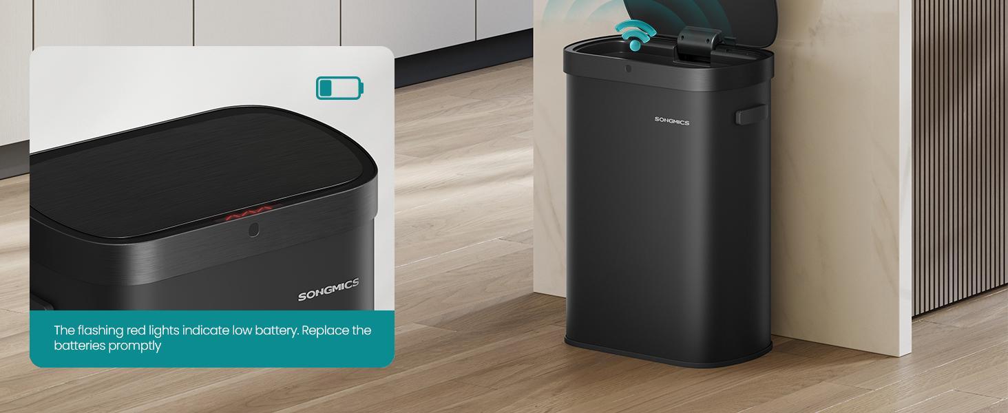 SONGMICS Motion Sensor Trash Can, 13-Gallon (50 L) Automatic Garbage Can with Soft Close Lid, Stainless Steel, Wave or Touch to Open SONGMICS Motion Sensor Trash Can, 13-Gallon (50 L) Automatic Garbage Can with Soft Close Lid, Stainless Steel, Wave or Touch to Open