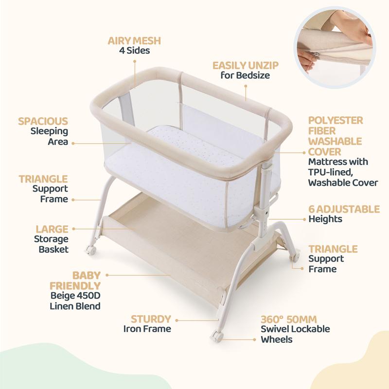 HARPPA Cuddly Lite 2-in-1 Baby Bassinet & Bedside Sleeper, storage Bassinet for Baby with Wheels & Storage Basket, Portable Crib, Breathable Mesh and Mattress, Height Adjustable HARPPA Cuddly Lite 2-in-1 Baby Bassinet & Bedside Sleeper, storage Bassinet for Baby with Wheels & Storage Basket, Portable Crib, Breathable Mesh and Mattress, Height Adjustable