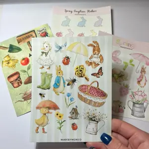 Vintage Spring Sticker Sheet •Cottage core Bunny, Duck, Garden Stickers for Journals & Scrapbooks
