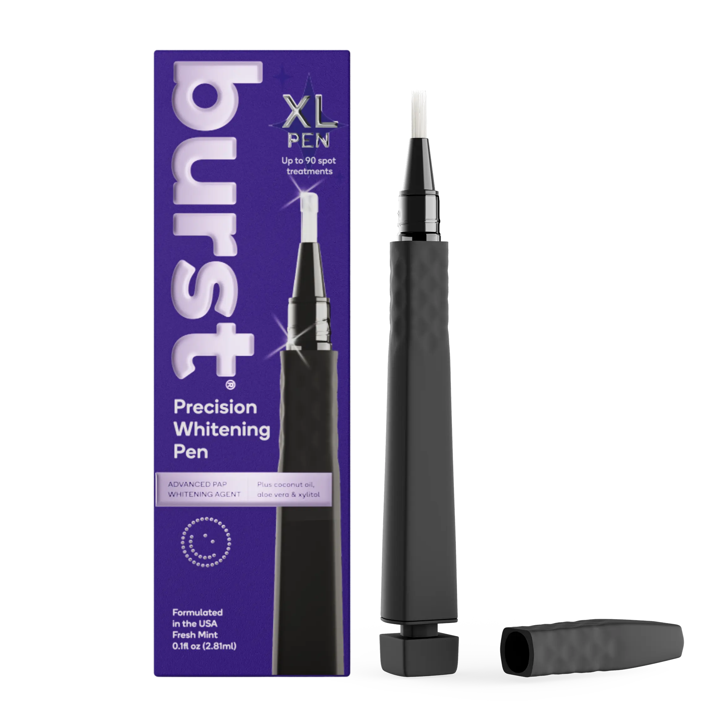 BURST Precision Whitening Pen, 9% HP, 45 Whitening Treatments, Enamel Safe, Vegan, Paraben Free, Delicious Flavor, 1 Count Brush Coconut