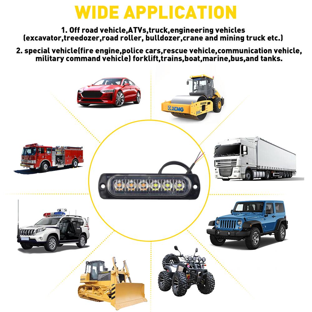 8-Pack 6 LED Amber/White Strobe Lights Vehicles Trucks Emergency Strobe Lights Kit 12V -24V Warning Hazard Flash Strobe Lights Bar Grill Grille Surface Mount Super Bright Waterproof, Amber/White