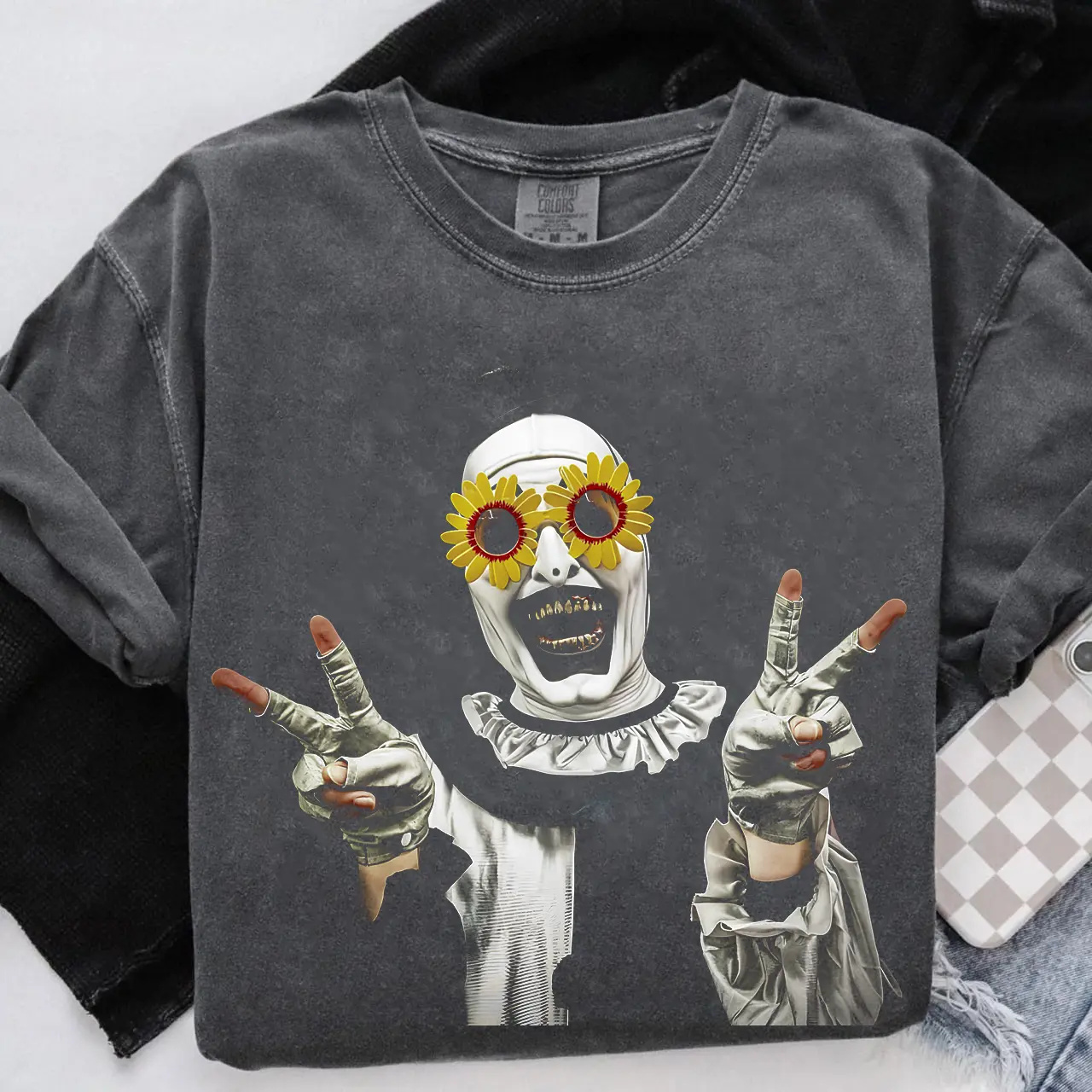 Comfort Colors, Retro Terrifier Art The Clown Tshirt, Scary Clown Tee, Creepy Slasher Film Graphic Shirt, Horror Fan Gift Top Womenswear