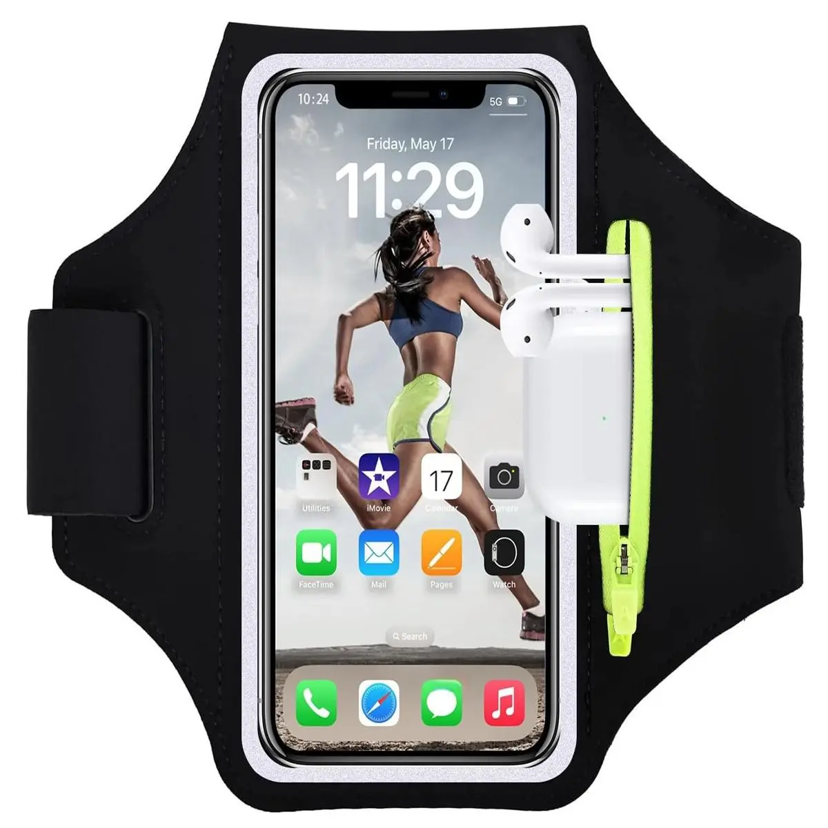 Running Armband, Active Sports Phone Holder for iPhone Galaxy, Fitness Workout Armband Protective Case with Earphones Pocket & Card Slot, Phone Accessories for Training, Jogging Equipment, Trail Running, Runners