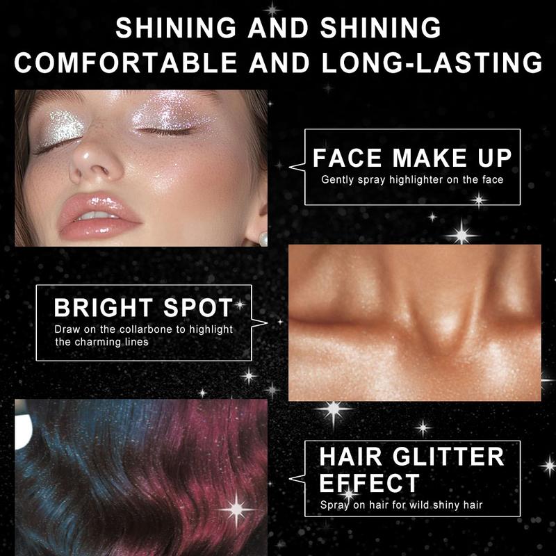 Ytruns 2Pcs Quick Dry Glitter Spray Kit for Hair & Body 100ml High Gloss Shimmer Spray for Lips Eyes Face & More Perfect for Music Festivals Makeup