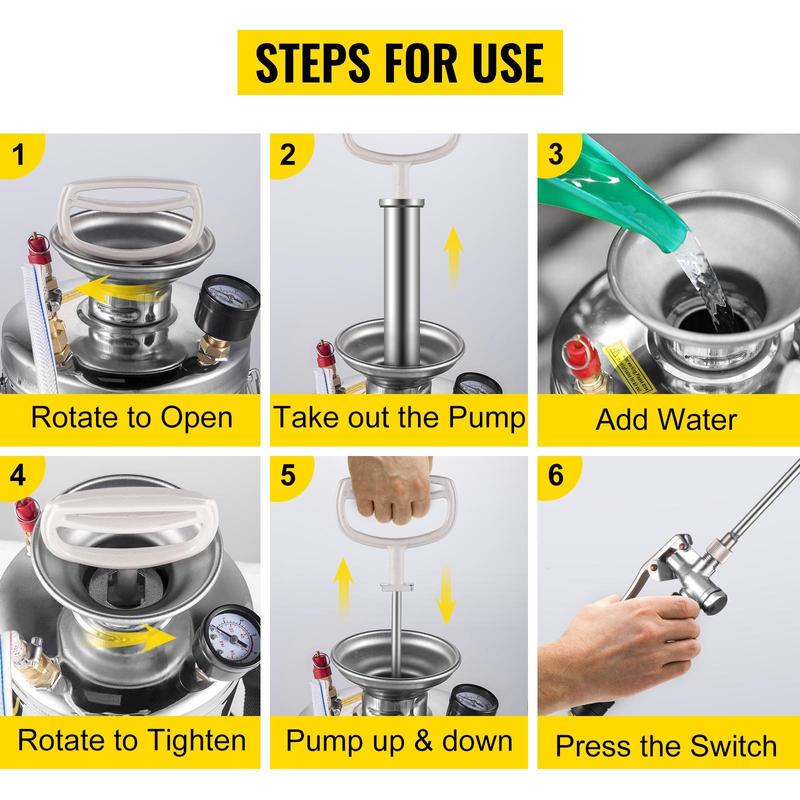 VEVOR Stainless Steel Sprayer, TikTokShopBlackFriday, Set with Wand& Handle& Reinforced Hose, Hand Pump Sprayer with Pressure Gauge&Safety Valve, Adjustable Nozzle Suitable for Gardening& Sanitizing