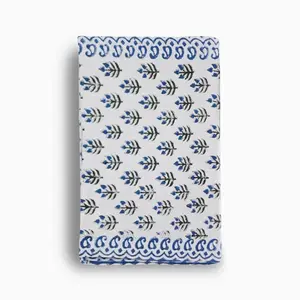 Hand Block Print Table Runner – White & Oxford Blue